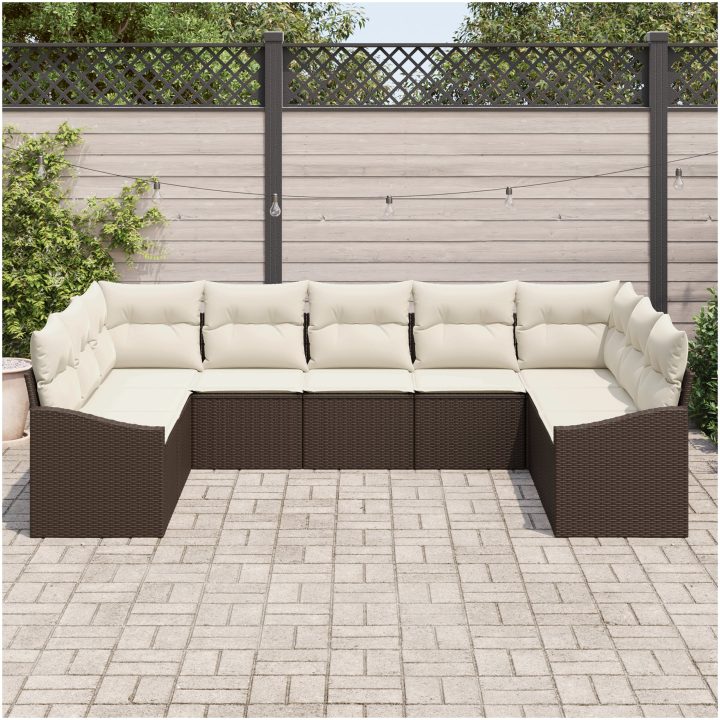 9-delars trädgårdsmöbelset med kuddar i brunt polyrotting vidaXL 289 x 178.5 x 85 cm – bild 3