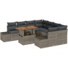 9-delars trädgårdsmöbelset med kuddar i grå poly rattan och akacia vidaXL 100 x 55 x 73 cm – miniatyr 2