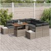 9-delars trädgårdsmöbelset med kuddar i grå poly rattan och akacia vidaXL 100 x 55 x 73 cm – miniatyr 3