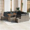 9-delars trädgårdsmöbelset med kuddar i grå poly rattan och akacia vidaXL 100 x 55 x 73 cm – miniatyr 1