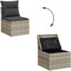 9-delars trädgårdsmöbelset med kuddar i ljusgrå polyrotting vidaXL Stor – miniatyr 10