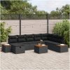 9-delars trädgårdsmöbelset med kuddar i svart poly-rattan vidaXL 55 x 55 x 37 cm – miniatyr 1