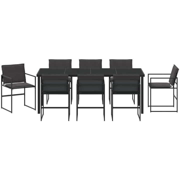 9-delars trädgårdsmöbelset med kuddar i svart textilene och stål vidaXL 200 x 80 x 73 cm – bild 7