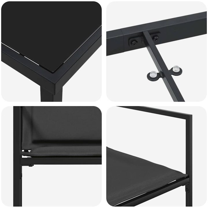 9-delars trädgårdsmöbelset med kuddar i svart textilene och stål vidaXL 200 x 80 x 73 cm – bild 8