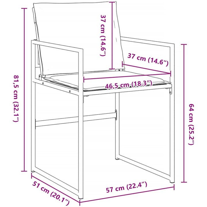 9-delars trädgårdsmöbelset med kuddar i svart textilene och stål vidaXL 200 x 80 x 73 cm – bild 9