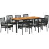 9-delars trädgårdsmöbelset med kuddar svart polyrotting vidaXL 190 x 90 x 75 cm – miniatyr 2