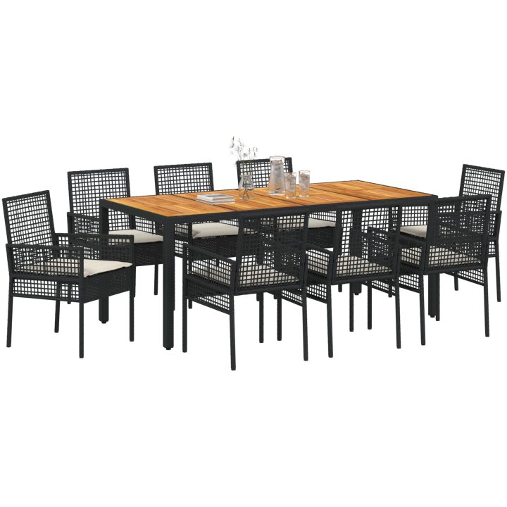 9-delars trädgårdsmöbelset med kuddar svart polyrotting vidaXL 190 x 90 x 75 cm – bild 3