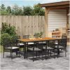 9-delars trädgårdsmöbelset med kuddar svart polyrotting vidaXL 190 x 90 x 75 cm – miniatyr 4