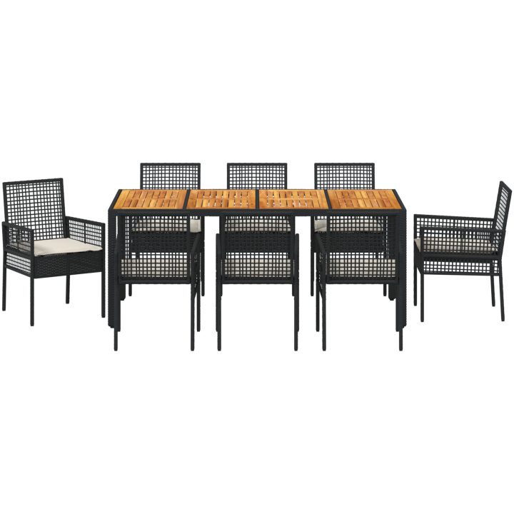 9-delars trädgårdsmöbelset med kuddar svart polyrotting vidaXL 190 x 90 x 75 cm – bild 7