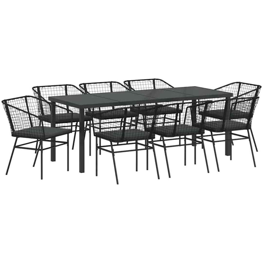 9-delars trädgårdsmöbelset med kuddar svart polyrotting vidaXL Medium – bild 2