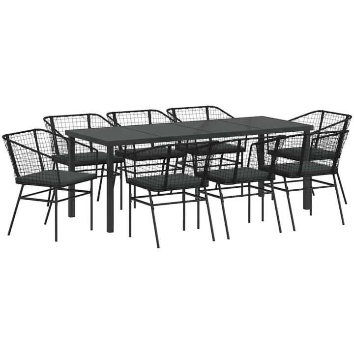 9-delars trädgårdsmöbelset med kuddar svart polyrotting vidaXL Medium – bild 2