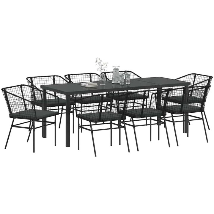 9-delars trädgårdsmöbelset med kuddar svart polyrotting vidaXL Medium – bild 3