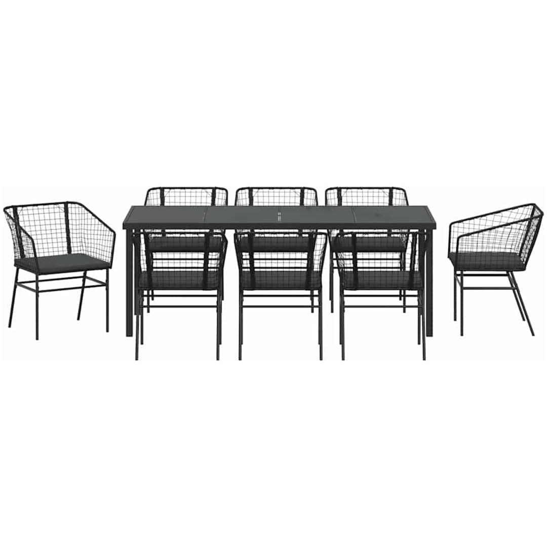 9-delars trädgårdsmöbelset med kuddar svart polyrotting vidaXL Medium – bild 6