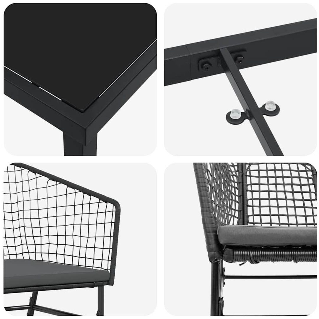 9-delars trädgårdsmöbelset med kuddar svart polyrotting vidaXL Medium – bild 7