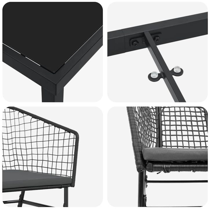 9-delars trädgårdsmöbelset med kuddar svart polyrotting vidaXL Medium – bild 7