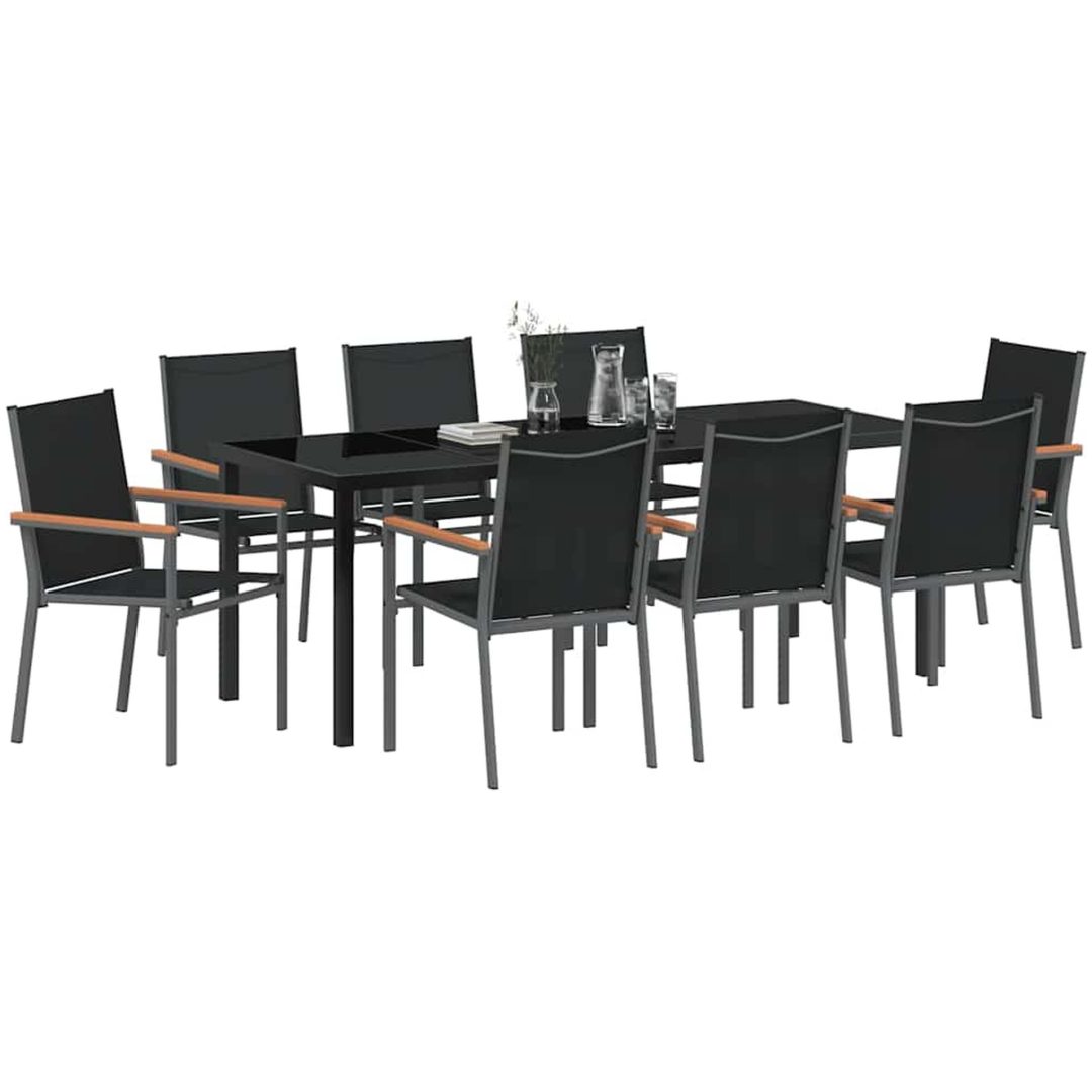 9-delars trädgårdsmöbelset Svart Textilene och Stål vidaXL 55x200x61.5 - 90 cm – bild 3