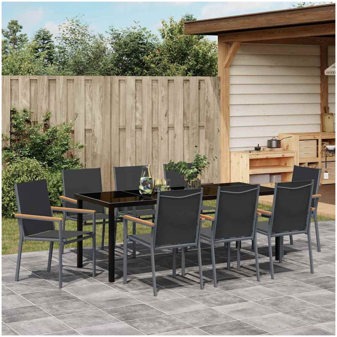 9-delars trädgårdsmöbelset Svart Textilene och Stål vidaXL 55x200x61.5 - 90 cm – bild 4