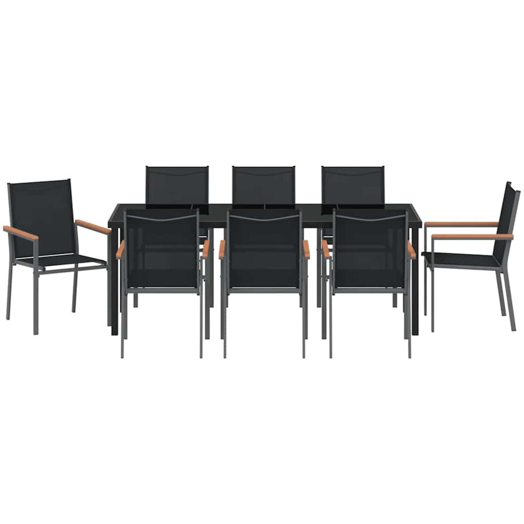 9-delars trädgårdsmöbelset Svart Textilene och Stål vidaXL 55x200x61.5 - 90 cm – bild 7