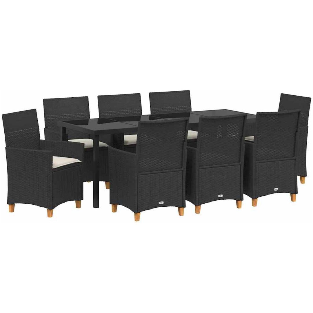 9-delars trädgårdsmöblemang set med kuddar, svart poly rattan vidaXL 200 x 80 x 73 cm – bild 2