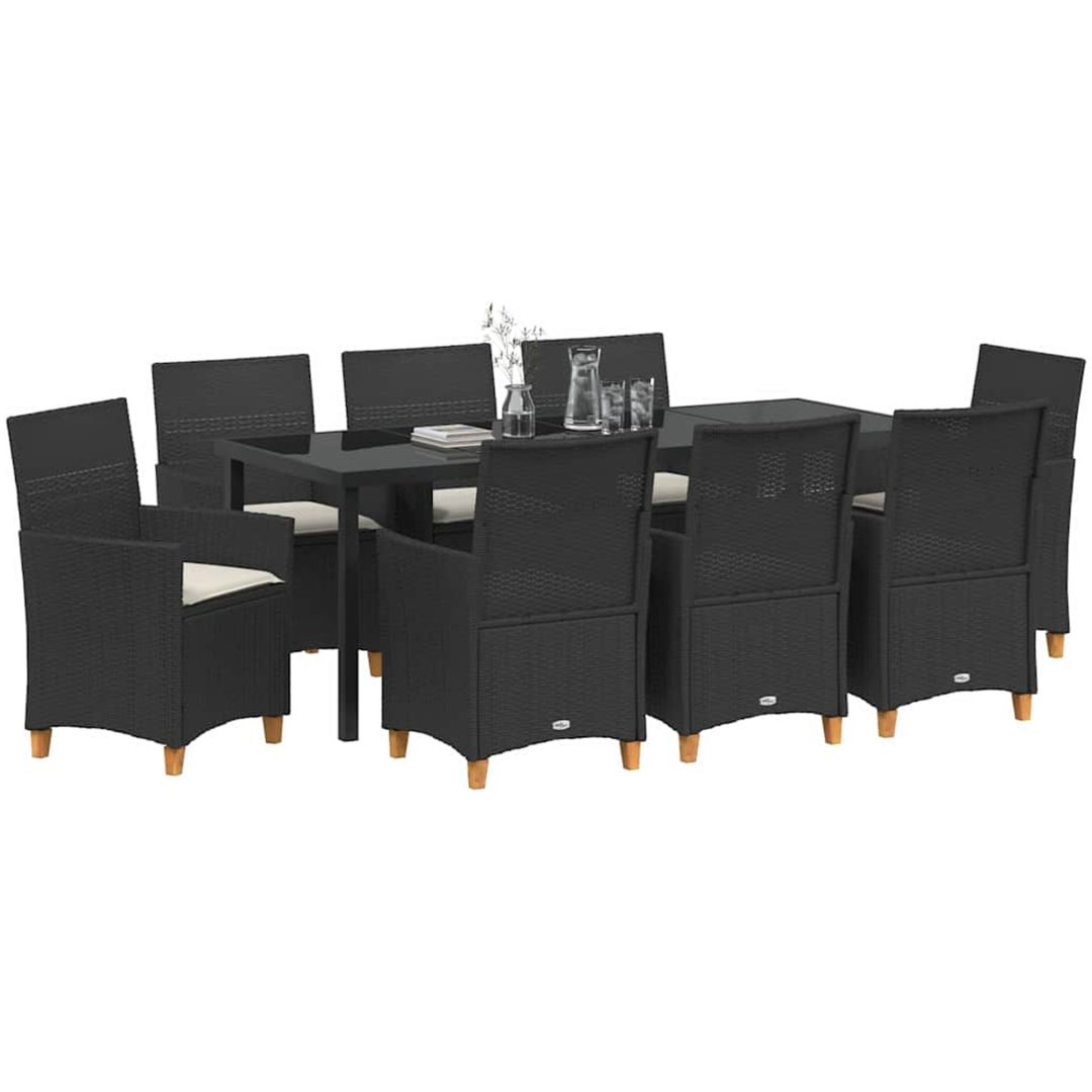 9-delars trädgårdsmöblemang set med kuddar, svart poly rattan vidaXL 200 x 80 x 73 cm – bild 3