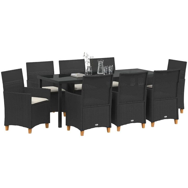 9-delars trädgårdsmöblemang set med kuddar, svart poly rattan vidaXL 200 x 80 x 73 cm – bild 3