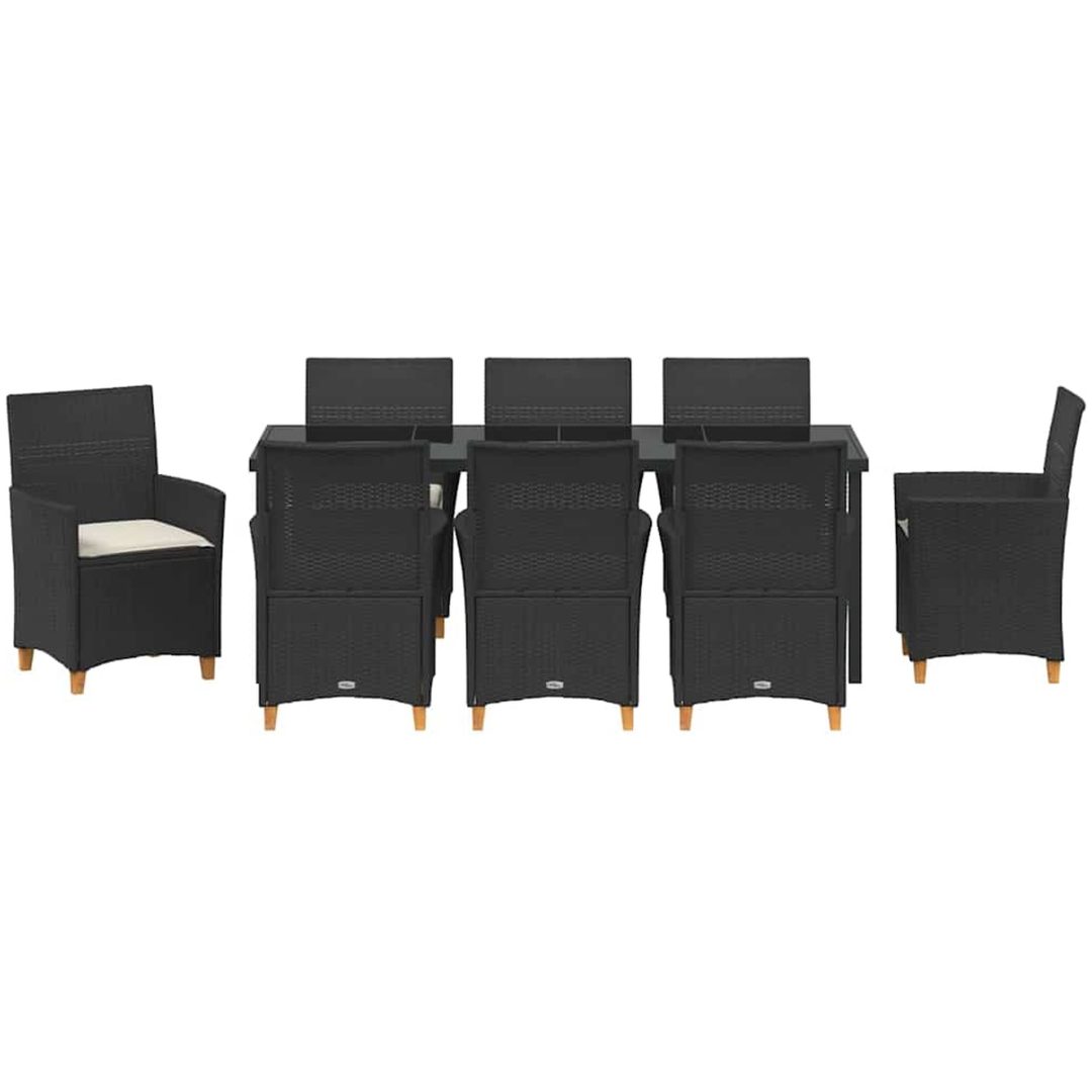 9-delars trädgårdsmöblemang set med kuddar, svart poly rattan vidaXL 200 x 80 x 73 cm – bild 7