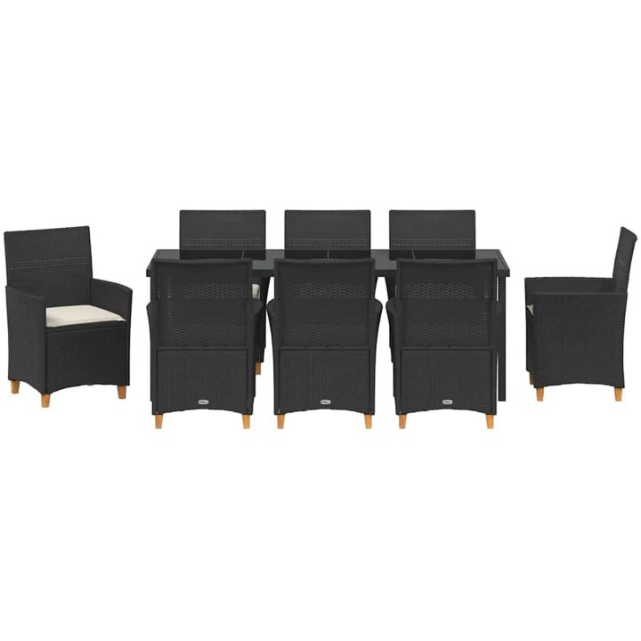 9-delars trädgårdsmöblemang set med kuddar, svart poly rattan vidaXL 200 x 80 x 73 cm – bild 7