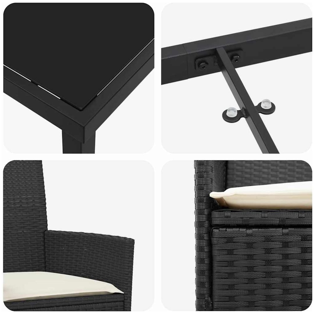 9-delars trädgårdsmöblemang set med kuddar, svart poly rattan vidaXL 200 x 80 x 73 cm – bild 8