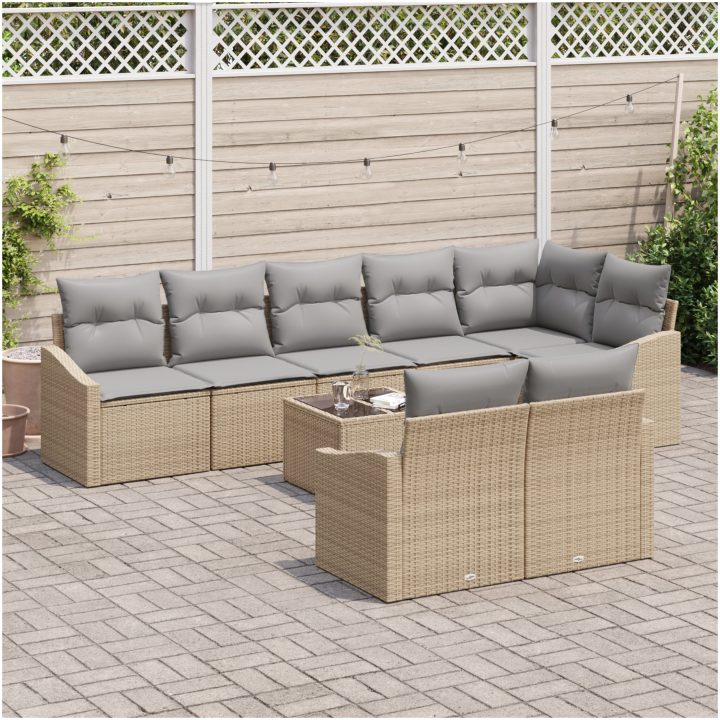 9-delars Trädgårdsmöbler med Kuddar i Svart Poly Rattan vidaXL 55 x 55 x 37 cm – bild 3