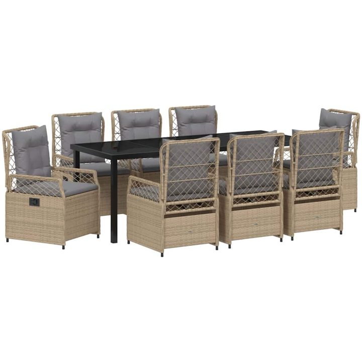 9 Delars Trädgårdsmöbler Set Beige Poly Rattan vidaXL 200 x 80 x 73 cm – bild 2