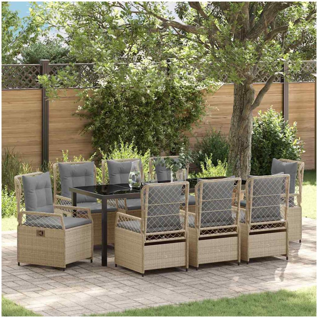 9 Delars Trädgårdsmöbler Set Beige Poly Rattan vidaXL 200 x 80 x 73 cm