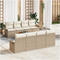 9-delars trädgårdsofa set med kuddar Beige Poly Rattan Akacia vidaXL