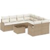9-delars trädgårdsofa set med kuddar Beige poly rattan vidaXL Stor – miniatyr 2