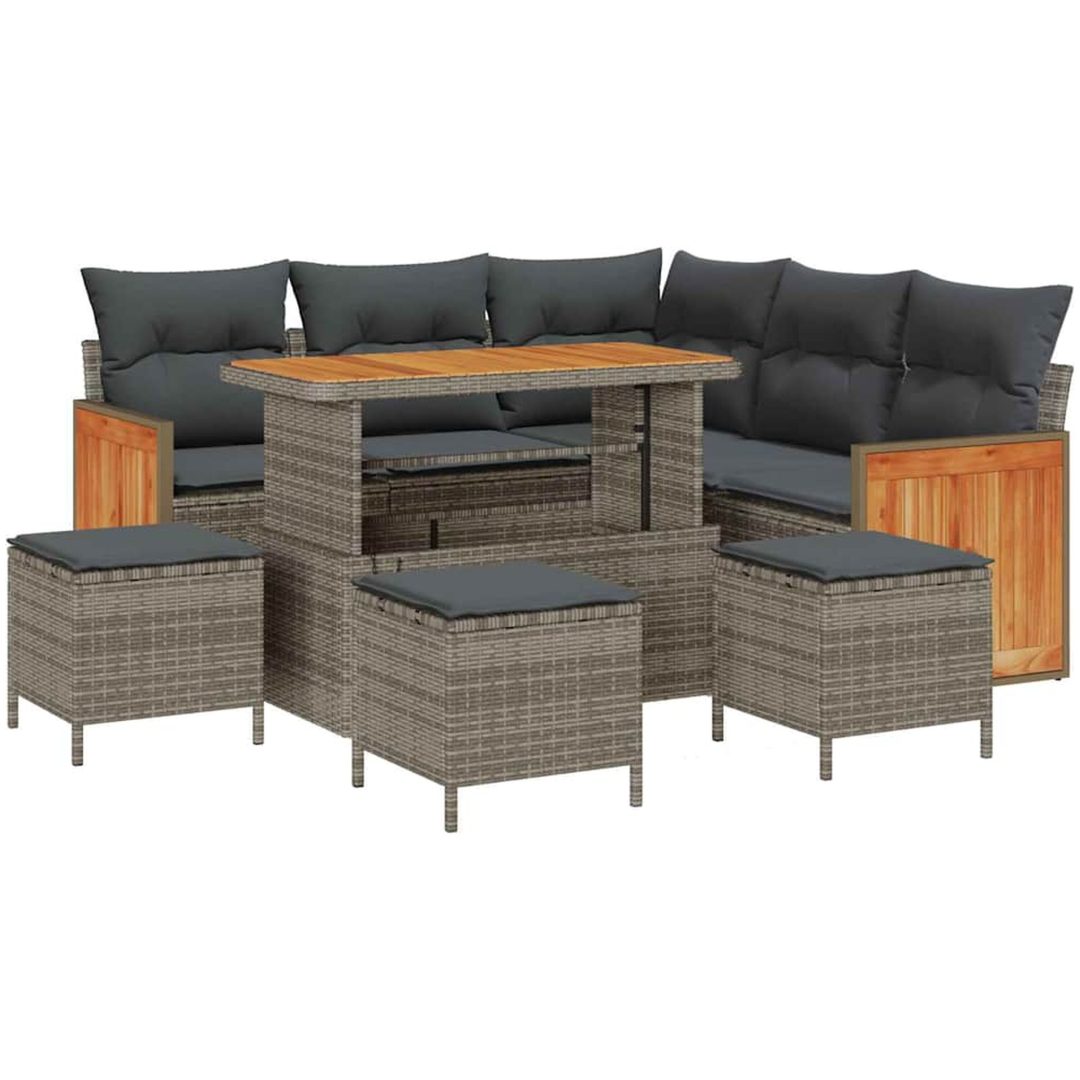9-delars trädgårdsofa-set med kuddar Grå Poly Rattan Akacia vidaXL Stor – bild 2