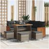 9-delars trädgårdsofa-set med kuddar Grå Poly Rattan Akacia vidaXL Stor – miniatyr 1