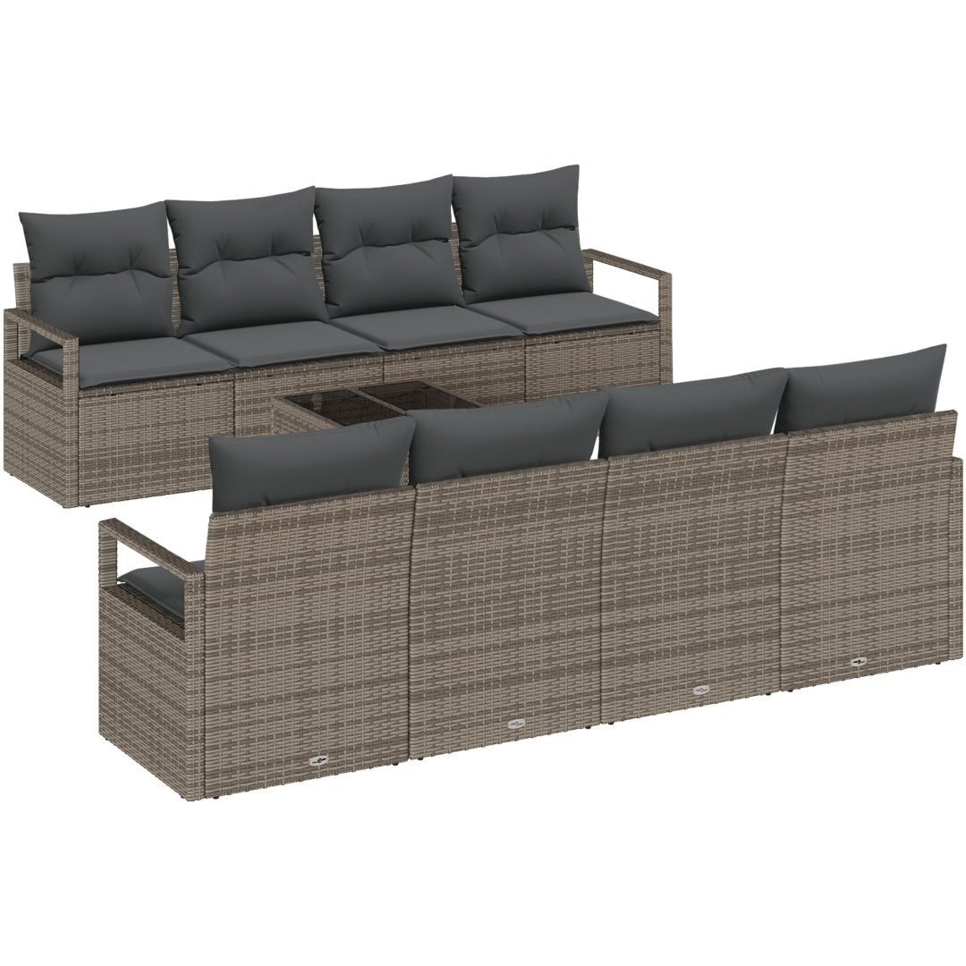 9 Delars Trädgårdsofa Set med Kuddar Grå Poly Rattan vidaXL Stor – bild 2