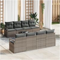 9 Delars Trädgårdsofa Set med Kuddar Grå Poly Rattan vidaXL