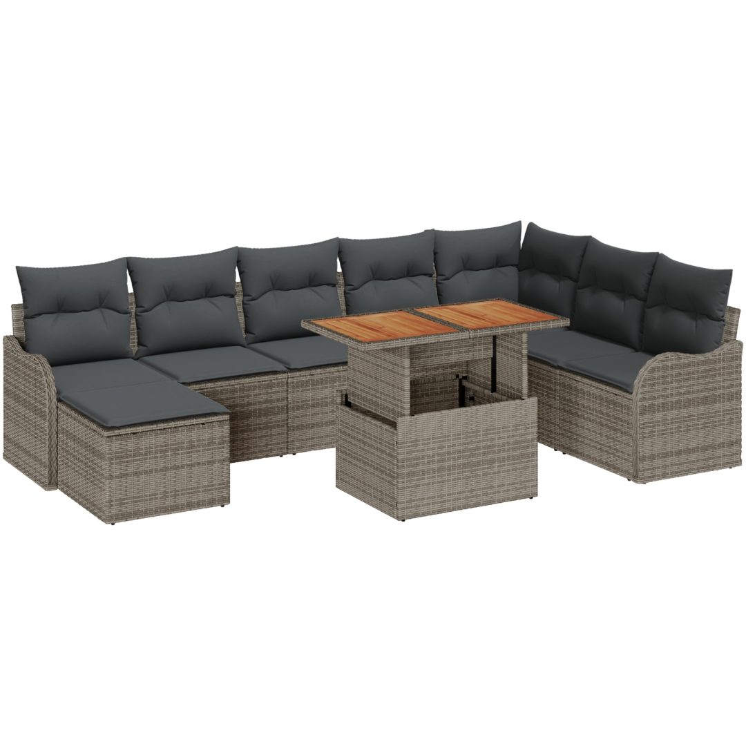 9-delars trädgårdsofa set med kuddar grå poly rotting vidaXL Stor – bild 2