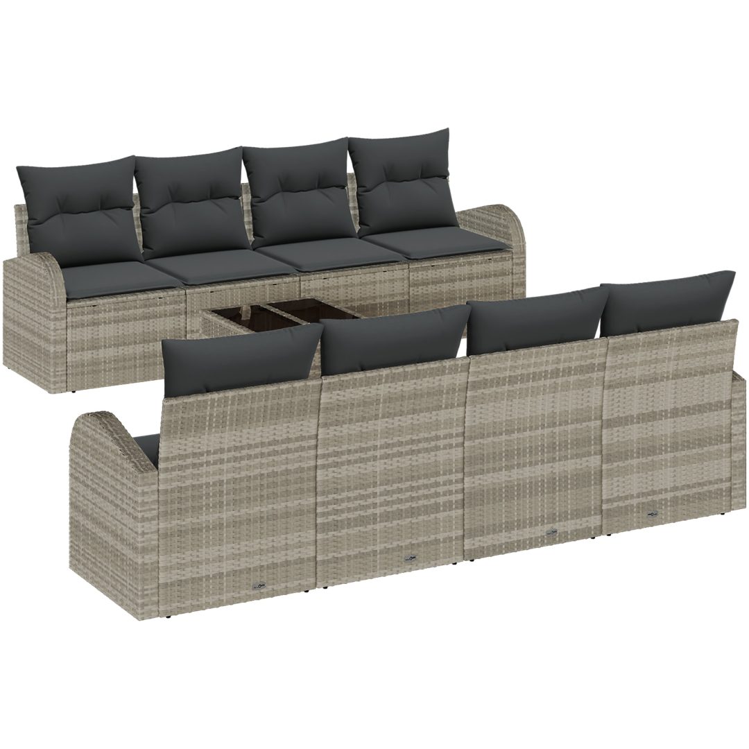 9-delars Trädgårdsofa set med kuddar Ljusgrå Poly Rattan vidaXL 55 x 55 x 37 cm – bild 2