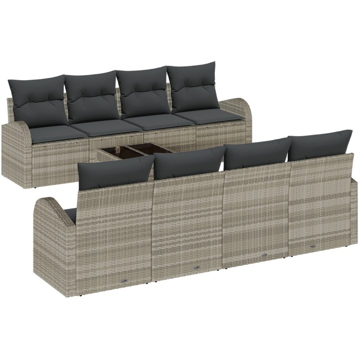 9-delars Trädgårdsofa set med kuddar Ljusgrå Poly Rattan vidaXL 55 x 55 x 37 cm – bild 2