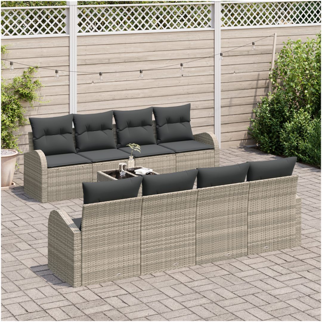 9-delars Trädgårdsofa set med kuddar Ljusgrå Poly Rattan vidaXL 55 x 55 x 37 cm – bild 3
