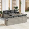 9-delars Trädgårdsofa set med kuddar Ljusgrå Poly Rattan vidaXL 55 x 55 x 37 cm – miniatyr 1