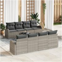9-delars Trädgårdsofa set med kuddar Ljusgrå Poly Rattan vidaXL