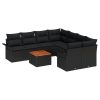 9-delars trädgårdsofa set med kuddar svart poly rattan akacia vidaXL Stor – miniatyr 2