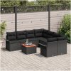 9-delars trädgårdsofa set med kuddar svart poly rattan akacia vidaXL Stor – miniatyr 3