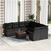 9-delars trädgårdsofa set med kuddar svart poly rattan akacia vidaXL Stor – miniatyr 1