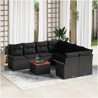 9-delars trädgårdsofa set med kuddar svart poly rattan akacia vidaXL