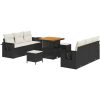 9 Delars Trädgårdsofa Set med Kuddar Svart Poly Rattan Akacia vidaXL Stor – miniatyr 2