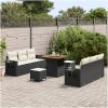 9 Delars Trädgårdsofa Set med Kuddar Svart Poly Rattan Akacia vidaXL Stor – miniatyr 3