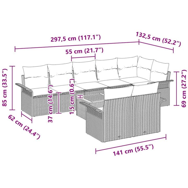 9 Delars Trädgårdsofa Set med Kuddar Svart Poly-Rotting Akacia vidaXL 55 x 55 x 37 cm – bild 9